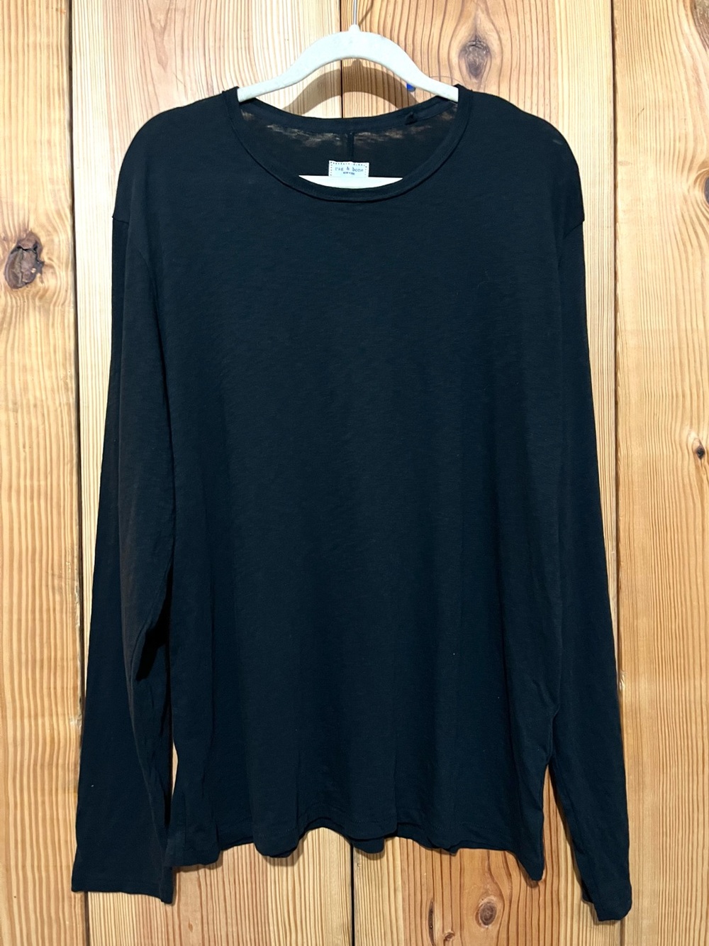 Rag & Bone Men's Black Long Sleeve Crewneck 100% Cotton Slub T-Shirt XL  📝